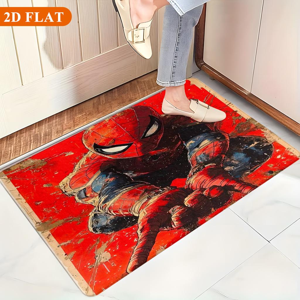 Bath Mat 1pc, Spiderman Shoots Web_1, MARVEL Flannel Rectangular Mat, Bathroom Non-slip Entrance Mat, Fun Door Decoration Mat,