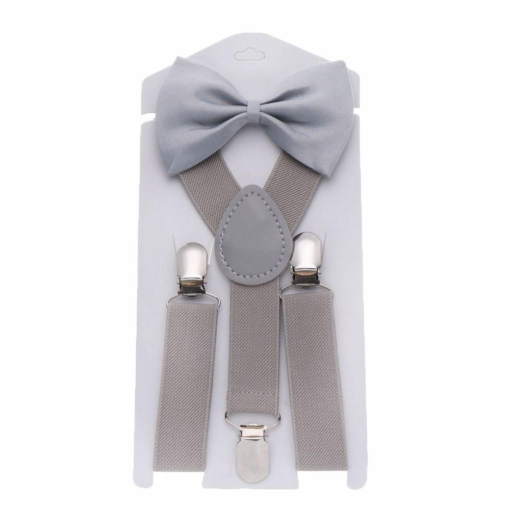 Solid Color For Girls Strap Clip Bow Tie Hanging Pants Clip Suspenders Clips Tie Suspenders Set