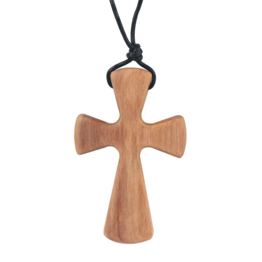 Hand-carved Cross Pendant Wooden Neckchain for Prayer Retro Cross Necklaces Anniversary