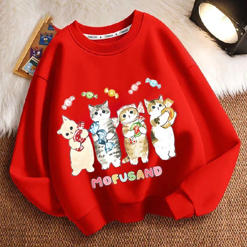 Cute Cat Round-neck Sweatshirt for Children, Fashionable Long-sleeved Casual Sweatshirt for Boys and Girls In Spring and Autumn