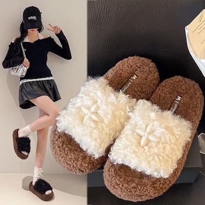 Модные кудрявые шерстяные тапочки женские туфли из овечьей шерсти на толстой подошве, шлепанцы на платформе, женские шерстяные панталеты, лоферы из овчины, пушистые туфли