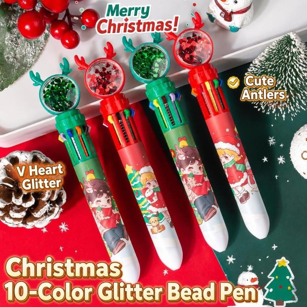 10 Color Christmas Ballpoint Pen Glitter Topper Writing Pen Gifts Ballpoint Pen Journaling