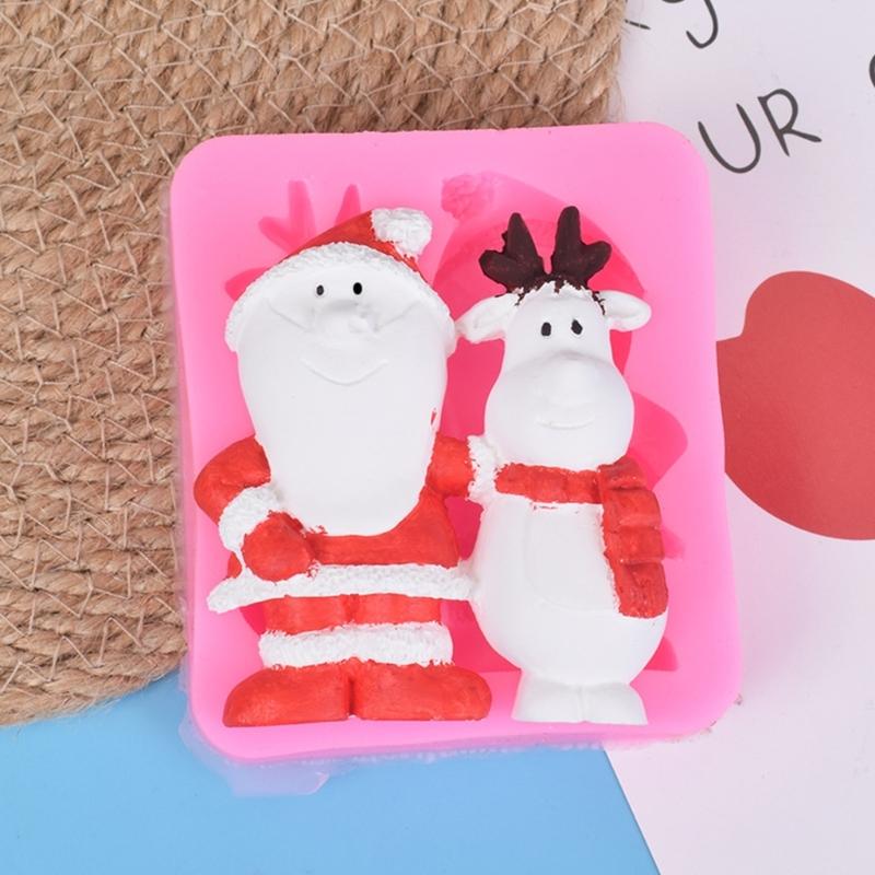 Santa Claus Elk Fondant Chocolate Mould Cake Toppers Baking Tool Christmas Ornament Silicone Mold Easy To Clean