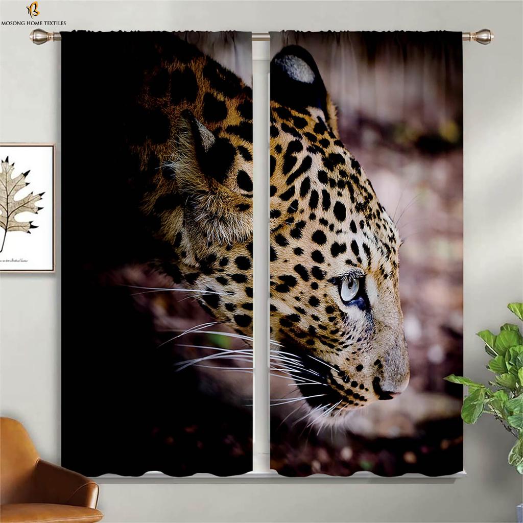 Шторы с принтом тигра и гепарда 3D, высококачественные черные шелковые затемняющие шторы, подходящие для спальни, кабинета, гостиной, штор 2 шт.