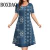 Fashionable Women's Dress, Retro Ethnic Style Round Neck Short Sleeved Summer Dress, Women's Loose Casual Plus Size Bohemian Dress
