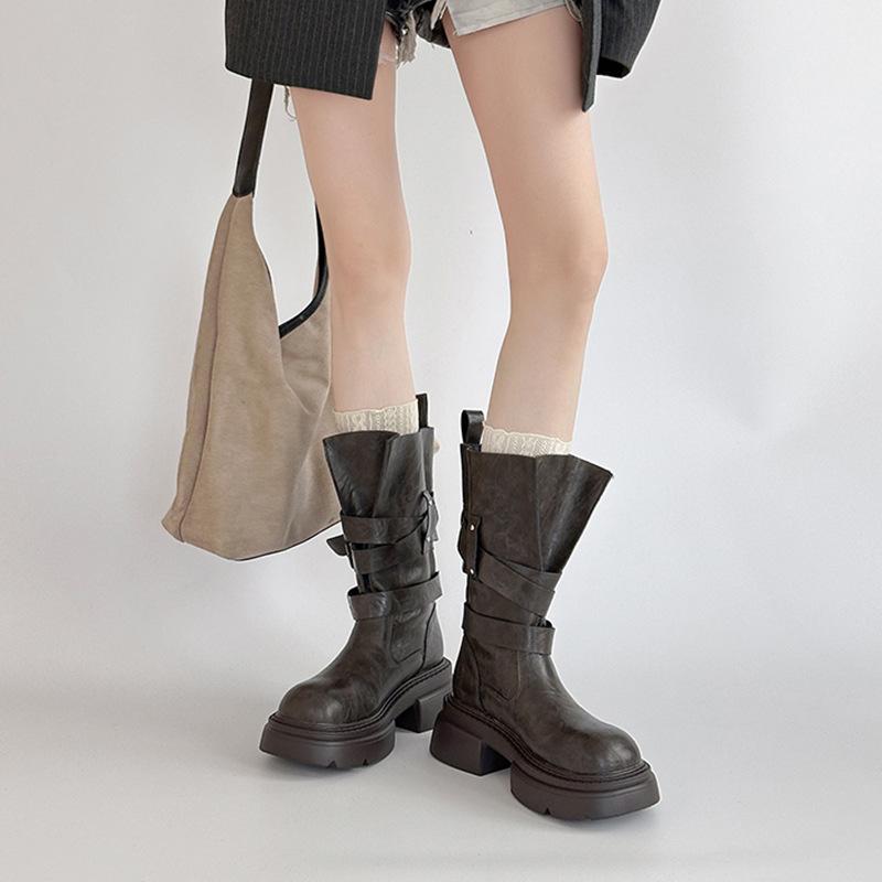 Ретро универсальные кожаные ботильоны на высоком каблуке, текстура, ботинки Мартин на толстой подошве, женские осенне-зимние ботильоны в британском стиле на небольшом толстом каблуке, модные ботильоны