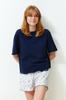 Women's Fashion New Pajama Set Navy Blue 100% Cotton Galaxy Patterned Knitted Pajama Set