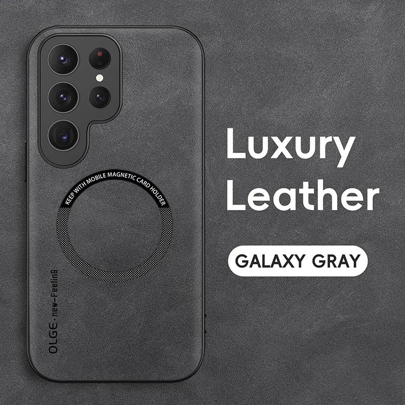 Роскошный кожаный магнитный чехол для Samsung Galaxy S20 S21 S24 S23 S22 Ultra FE Note10 Note20 Plus Magsafe, чехол для беспроводной зарядки