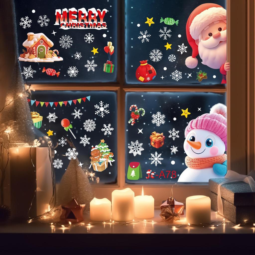 4 Christmas window stickers Self Adhesive Home Decor Holiday Window Clings colorful Christmas window stickers for Glass