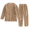 Ladies' Casual And Comfortable V-neck Warm And Plush Home Clothes Cardigan Sleepwear And Pants Set