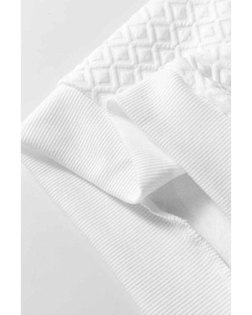 Azura Exchange White Textured Puff Long Sleeve Round Neck Top