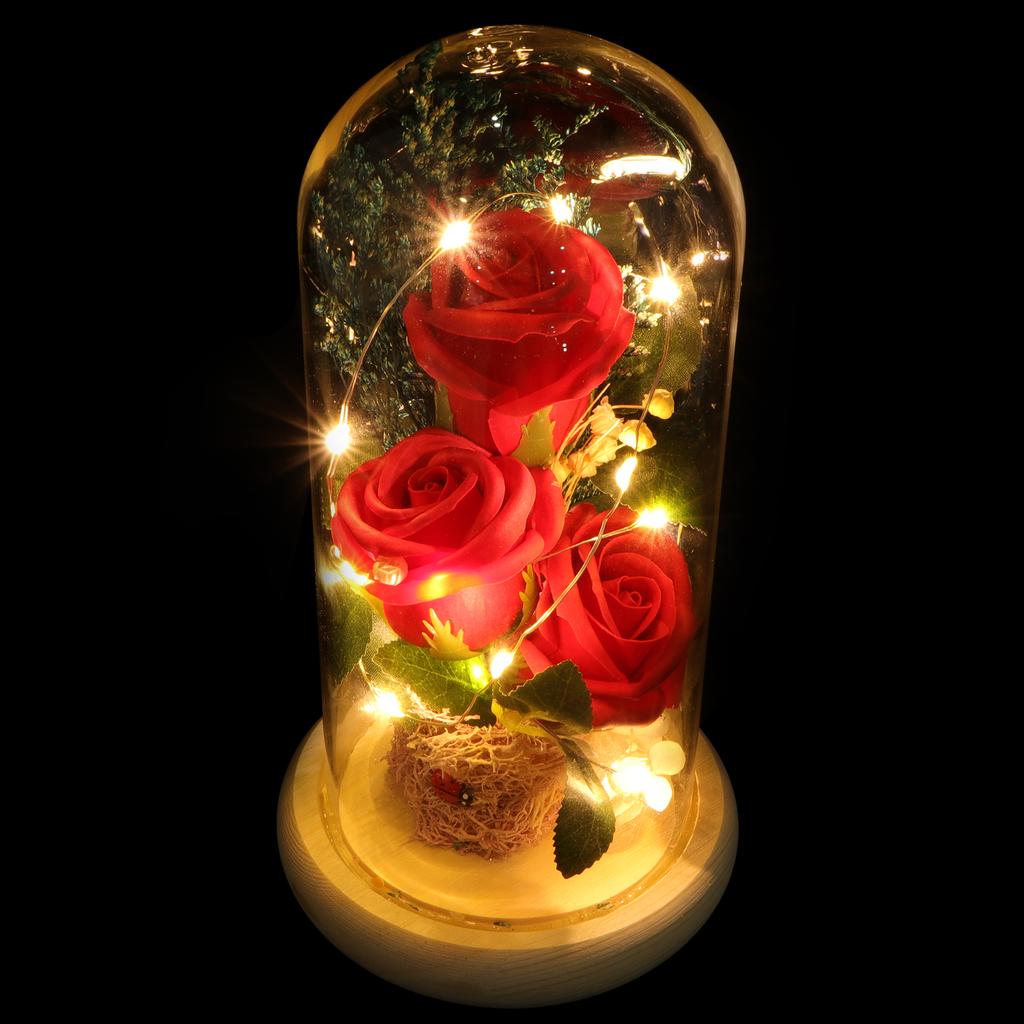 Glass Rose Artificial Flowers Dome Decorations Charming Simulation Gift Borosilicate Cover Ornament Mother Roses