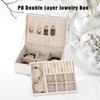 Double Layer Jewelry Earrings Rings Bracelet Necklace Box PU Organizer Storage (White)