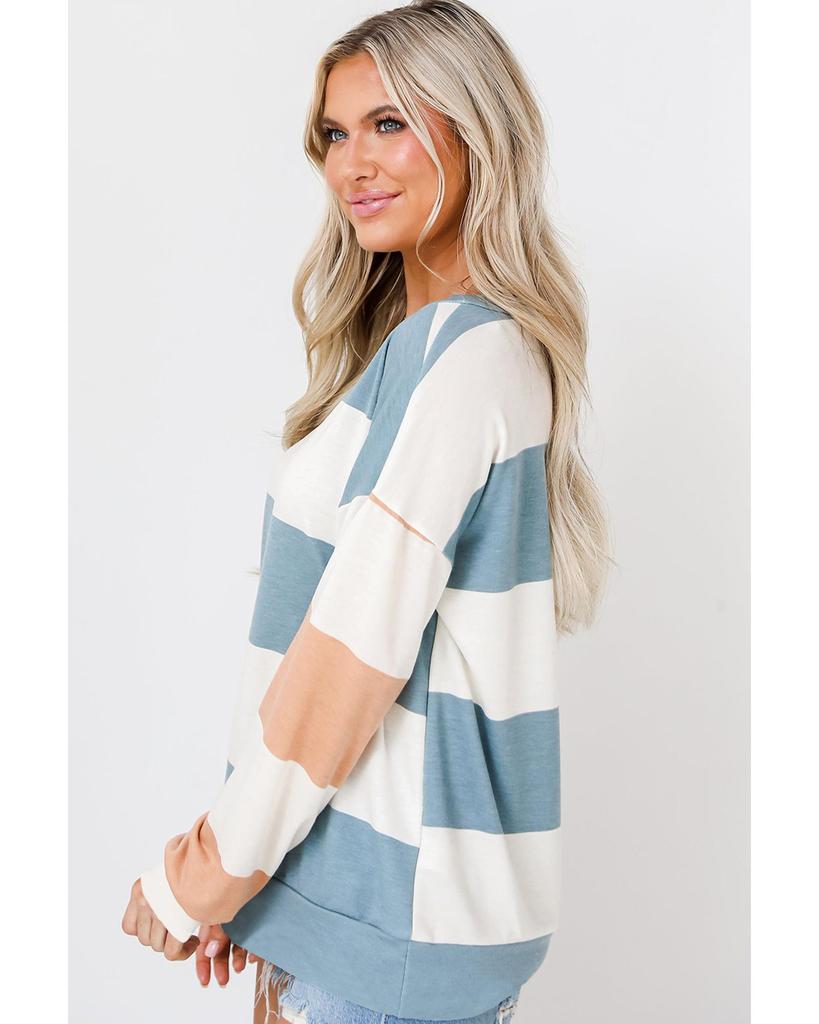 Azura Exchange Светло-голубой полосатый топ с заниженной линией плеч и длинными рукавами в цветочных блоках