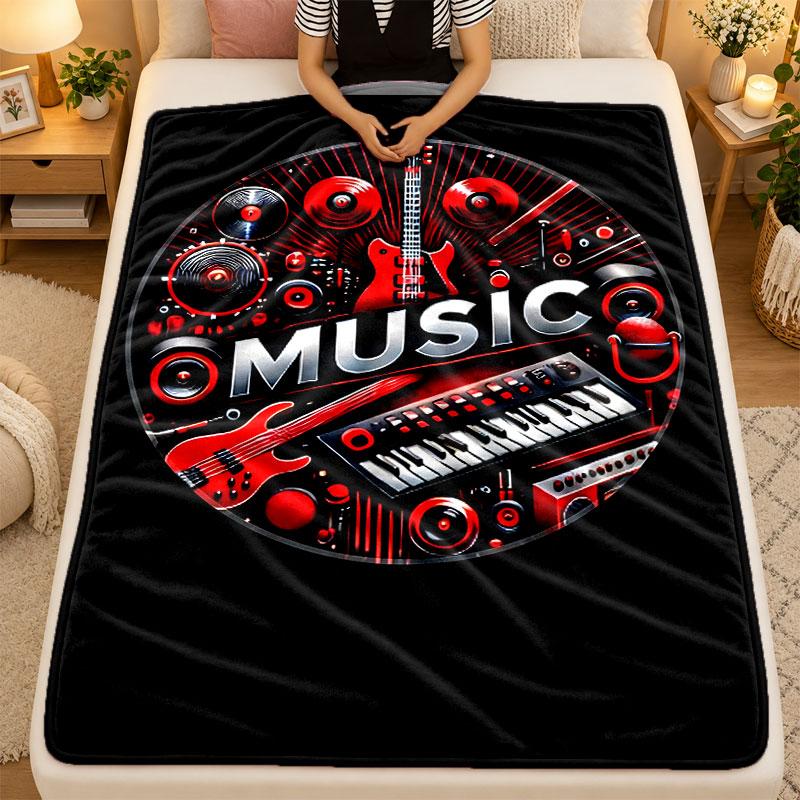 Flannel BlanketMusic Notes Warm Soft Throw Blanket for Indoor Sofa Bed Living Room Use