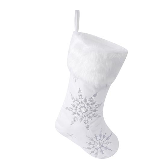 Рождественские чулки, вышитые снежинками, подвесные носки с плюшевой кромкой, праздничный домашний декор, подарочные чулки для рождественской вечеринки