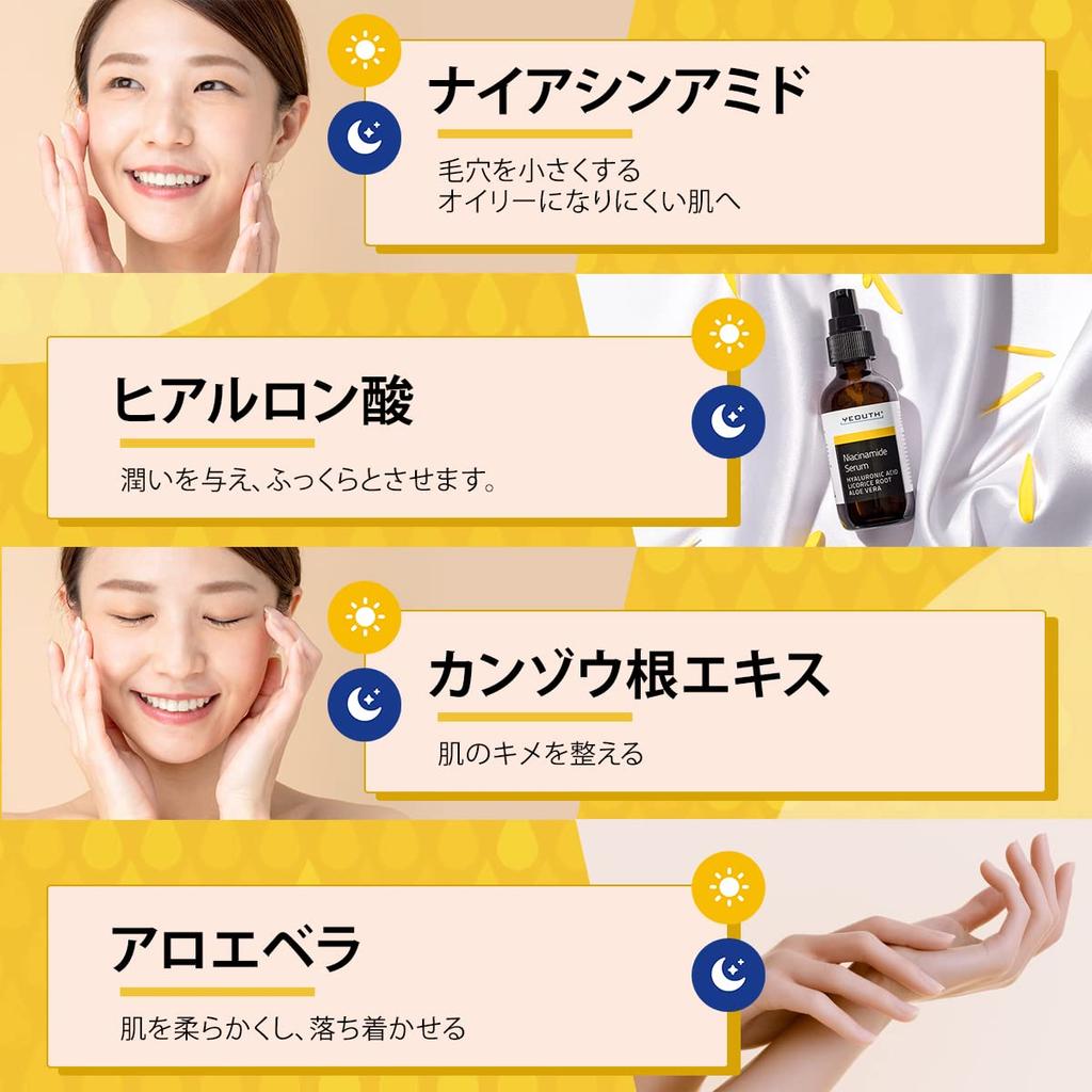 Сыворотка для лица YEOUTH с ниацинамидом, гиалуроновой кислотой и алоэ вера 60 мл Ниацинамид Все типы кожи Бестселлеры для мужчин и женщин (2oz). Сыворотка, Типы,