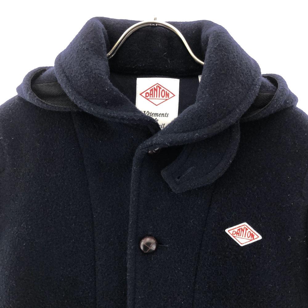 Danton Logo Patch Hooded Melton Wool Coat 36 Navy Made In Japan Men's Used