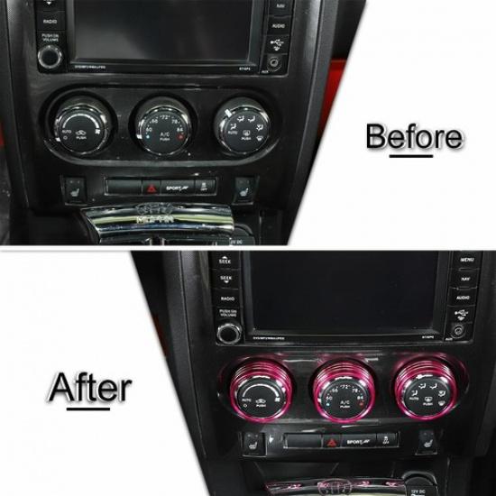 3x Air Conditioner Switch Knob Decor Trim Cover For Dodge Challenger 09-14 Pink