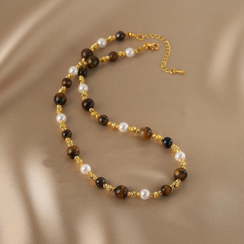 Ожерелье Han Luo с тигровым глазом, покрытое 18-каратным золотом - Ретро, Высококлассный аксессуар на ключицу