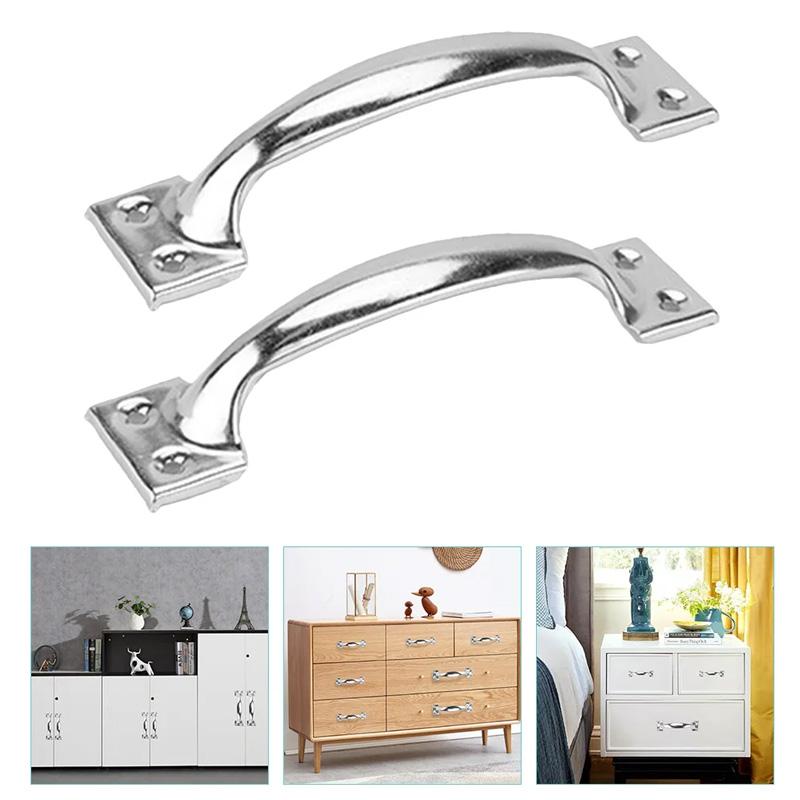 2Pcs/Pack Door Lock 3/4/5/6 Inch Garage Silver Knob Hardware Pull DIY Handle Furniture Bow-shaped Stainless Steel