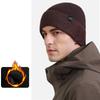 Knitted Hat Men's High Elastic Large Head Wool Hat with Thick Velvet Ear Protection Solid Color Cap