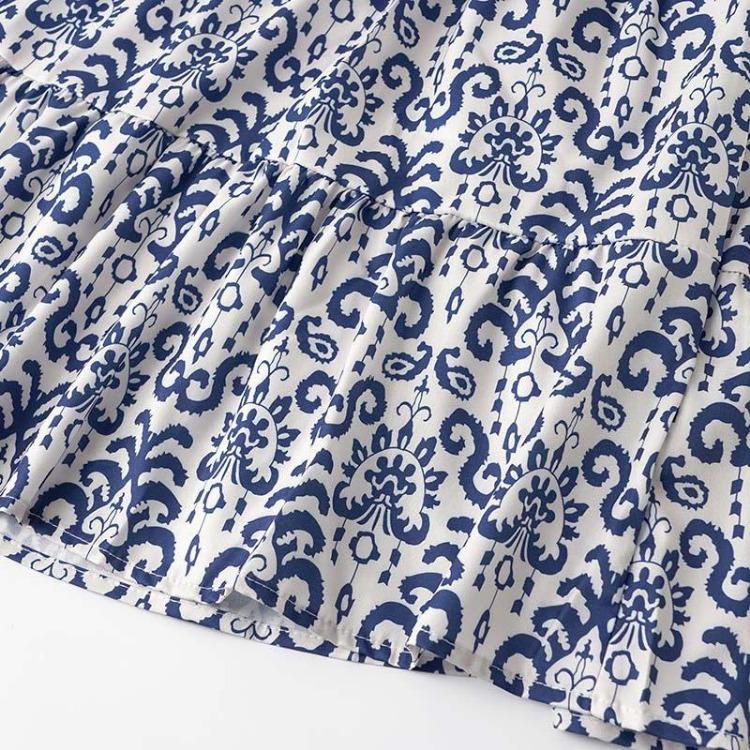 Женское летнее платье А-силуэта с высокой талией, коротким рукавом, этническим принтом и шнуровкой