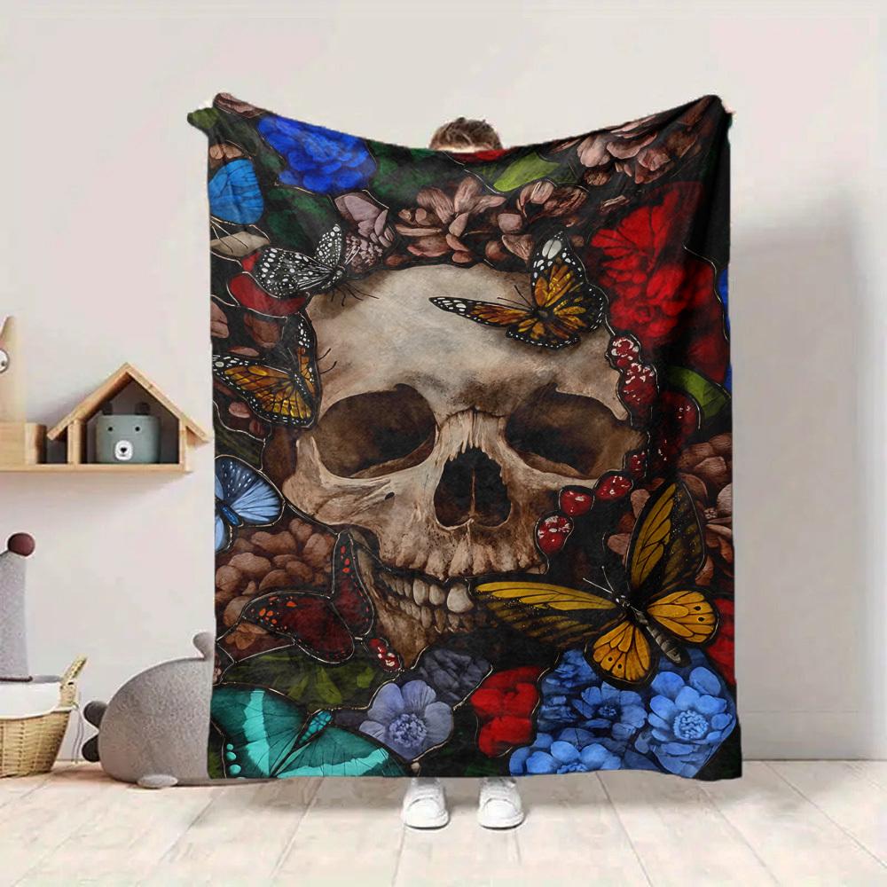1PC Skull, Butterfly Garden Decor Blanket, Throw For Sofa, Bed, Travel, Camping, Livingroom, And Bed, Printing Blanket With Soft And Warm Fabric yy250