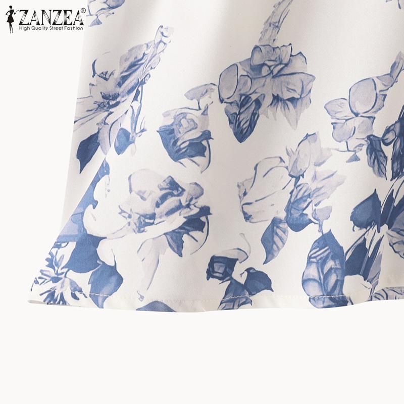 ZANZEA Женская повседневная летняя блузка с воротником-стойкой и оборками