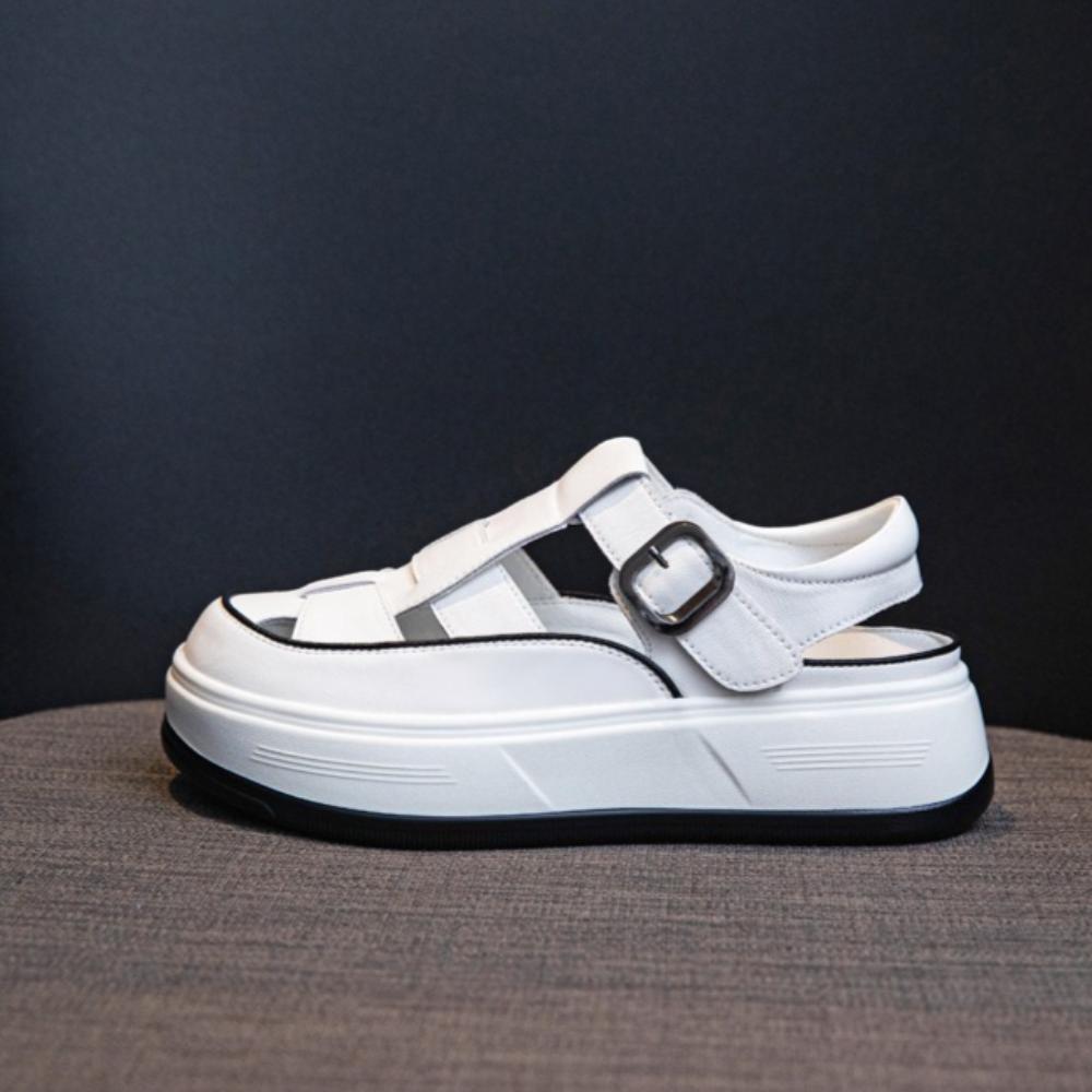 Женские босоножки на платформе, кожаные римские босоножки Baotou, женская летняя новая обувь 2025 года с вырезами, повседневные сандалии