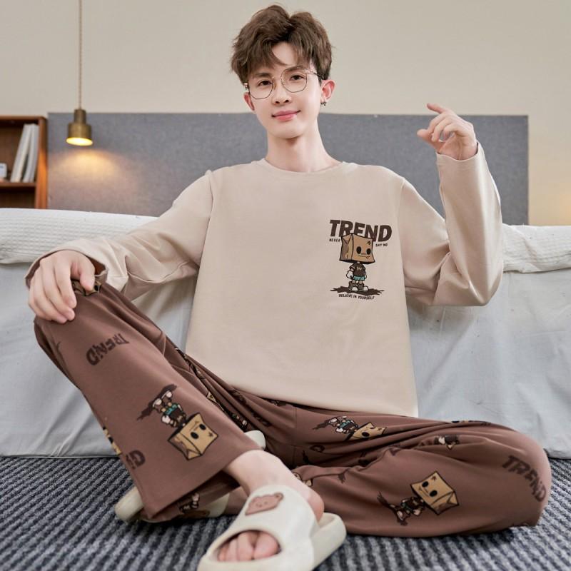 Boys Cotton Pajama Set Long Sleeve Cartoon Print Sleepwear Teens 8 Years Soft Comfortable Home Wear
