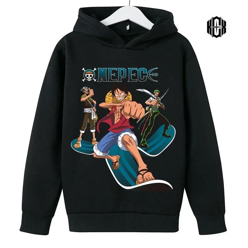 Japanese Anime Cartoon Graphic Sweatshirt for Children One Piece Roronoa Zoro Funny Luffy Ullzang