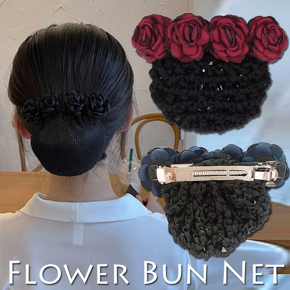 Hair Accessories Bow French Hair Clip Barrette Women Hair Bun Cover Net Snood Hairnet Flower