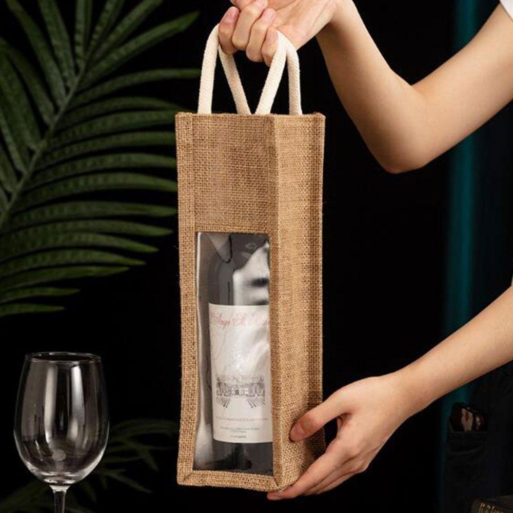 with Window and Handle Burlap Wine Bottle Bags Reusable Wedding Birthday Party Wine Carrier Tote Bags Durable Washable