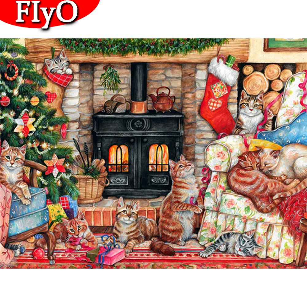 Алмазная картина с изображением кота, квадратная круглая дрель, рукоделие, художественная алмазная вышивка, рождественские носки, мозаика, домашний декор с животными
