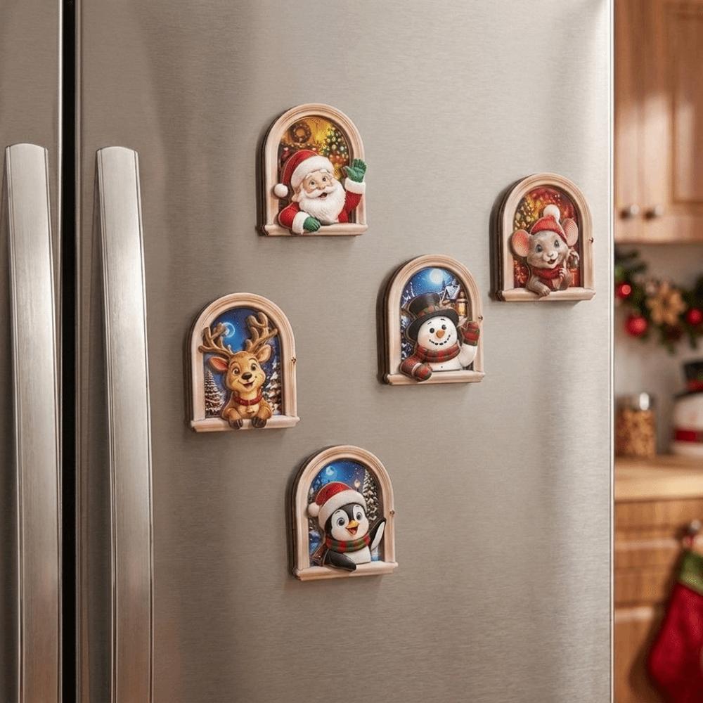 Magnetic Window Frame Refrigerator Sticker Wooden Christmas Fridge Magnet Kitchen Decor