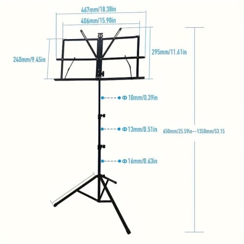 Wittner Tabletop Music Stand, Professional Multi-Purpose Folding Music Stand: Suitable for Guitar, Violin, and Drums, Includes Carrying Bag
