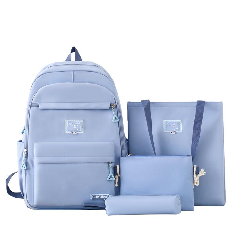 New Schoolbag Simple Solid Color Backpack for Girls Campus Students Four Piece Schoolbag Fashionable Travel Backpack