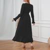 Women's Long Sleeved Solid Color High Round Large Swing Dress Slim Fit Long Dress