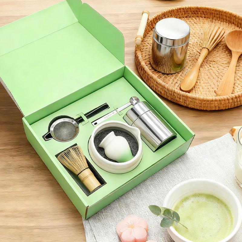 6-Piece Ceramic Matcha Tea Set: Japanese Bowl, Tea Whisk, and Gift Box