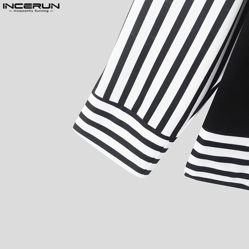 INCERUN Мужские топы с V-образным вырезом и длинным рукавом, повседневные полосатые футболки в стиле пэчворк
