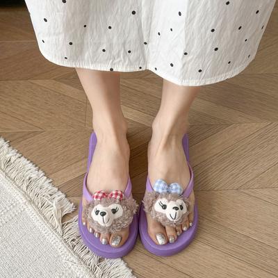 2025 лето новые интернет-знаменитость мультяшные милые женские шлепанцы модные удобные пляжные нескользящие шлепанцы на плоской подошве женщины