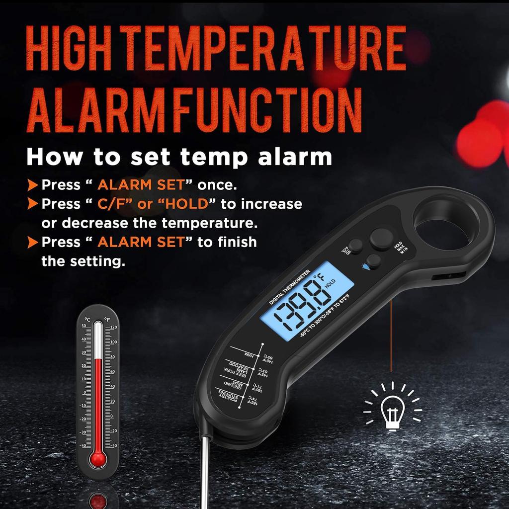 Meat Thermometer Digital, Instant Read Meat Thermometer for Grill and Cooking, Waterproof Food Thermometer for Kitchen and Outside, BBQ, Turkey,