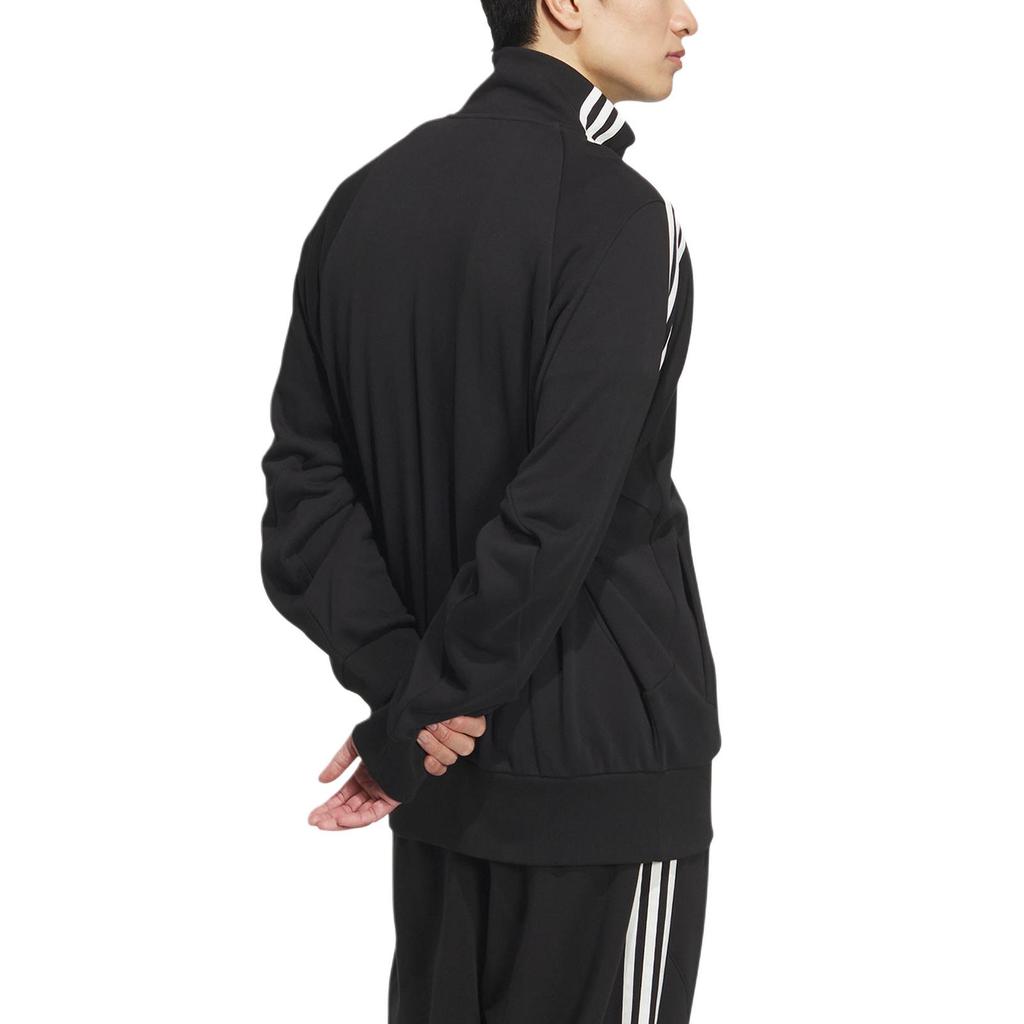 adidas Трикотажный спортивный топ с 3 полосками, ретро-спортивный воротник-стойка, повседневная куртка с полосками по бокам, куртка унисекс, черная JI6649