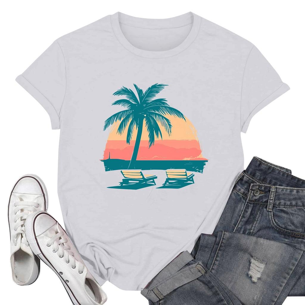 Women's Fashion Casual Printed Short Sleeve Round Neck Pullover Tops