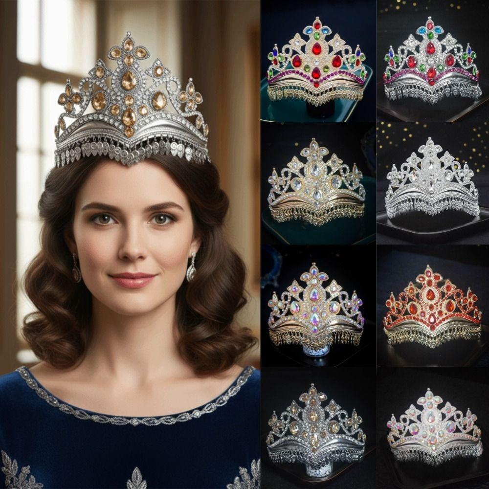 Gold Princess Hair Tiara Shiny Rhinestone Crown Luxury Ethnic Dance Crown Wedding