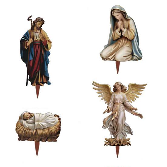 1 Набор Деревянные Колышки для Рождественского Вертепа Садовые Рождественские Уличные Украшения Иосиф Мария Младенец Иисус Колышки Святого Семейства для Дворов Газонов Декора