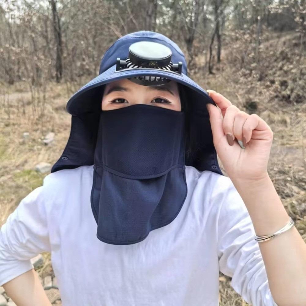 Quick Dry Solar Fan Hat Solar Charging Breathable Wide Brim Sun Cap Digital Display Strong Wind Fishing Bucket Hat Hot Weather