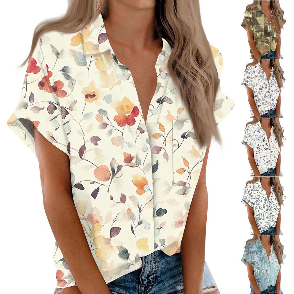 Женская рубашка с короткими рукавами, повседневный модный топ на пуговицах с принтом, кардиган с нагрудным карманом