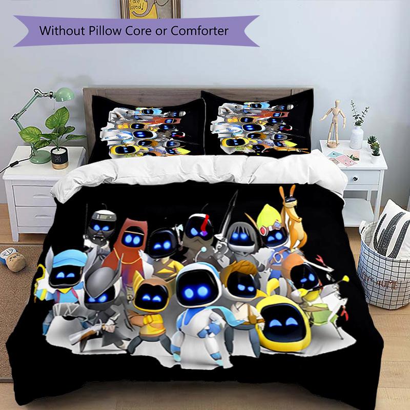3pcs Astro Bot pattern bedding set duvet cover set includes duvet cover &pillowcases, perfect all season bedroom decoration & gift